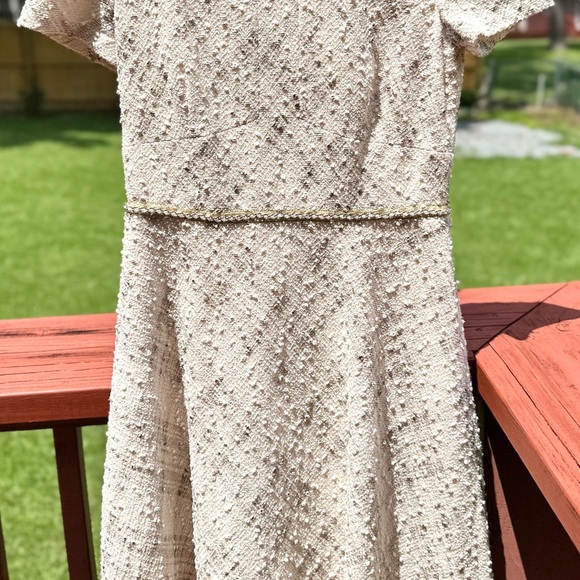 🎄 Tahari Arthur S. Levine Textured Fit & Flare Dress – Champagne Cream Size 4 - Picture 12 of 17